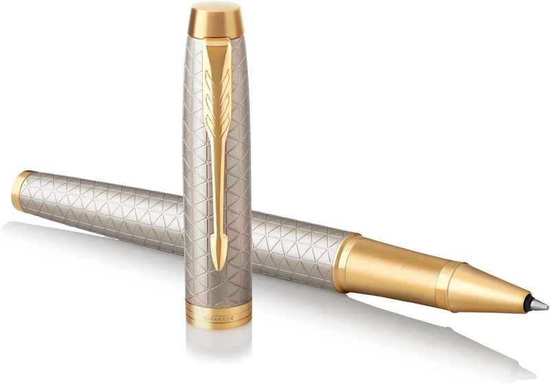 Parker IM Premium Warm Grey Rollerball Pen with Gold Trim - Gift Boxed - Image 1